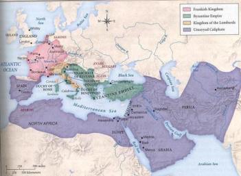 Map of the greatest extent of the Umayyad Caliphate (ca. AD 750)