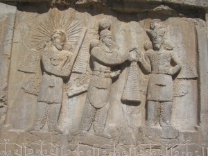 Shapur II and Ardashir II, concluding an agreement under the watchful eye of Mithra, the god of contracts.